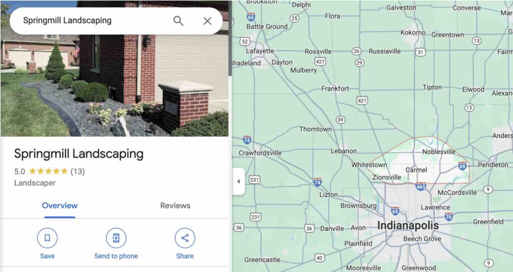 Google Maps listing for Springmill Landscaping